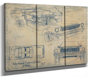 Bella Frye Vintage 1966 Mustang Convertible Car Model Print,  Original Blueprint Canvas