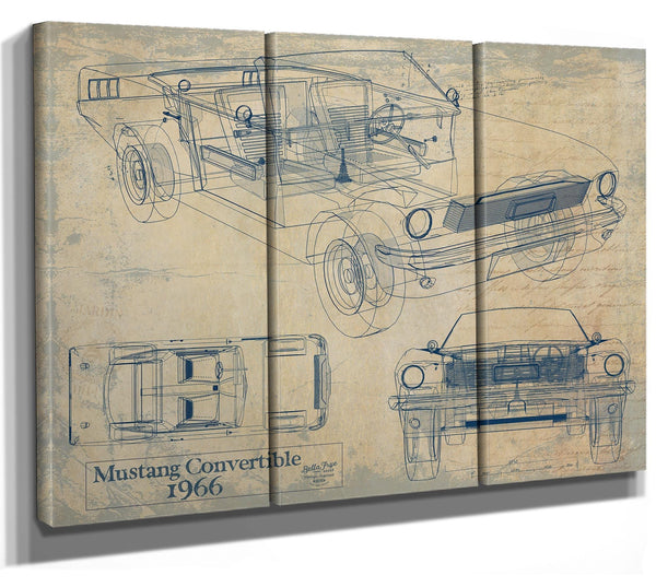 Bella Frye Vintage 1966 Mustang Convertible Car Model Print,  Original Blueprint Canvas