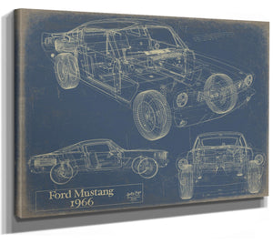 Bella Frye Vintage 1966 Mustang Coupe Car Model Print,  Original Blueprint Canvas