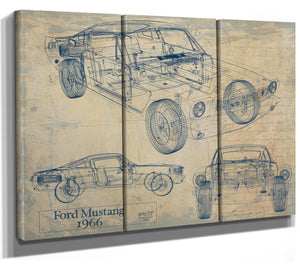 Bella Frye Vintage 1966 Mustang Coupe Car Model Print,  Original Blueprint Canvas