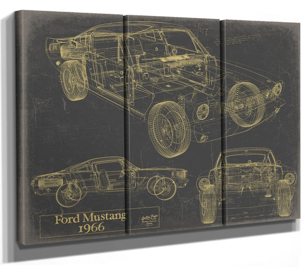Bella Frye Vintage 1966 Mustang Coupe Car Model Print,  Original Blueprint Canvas