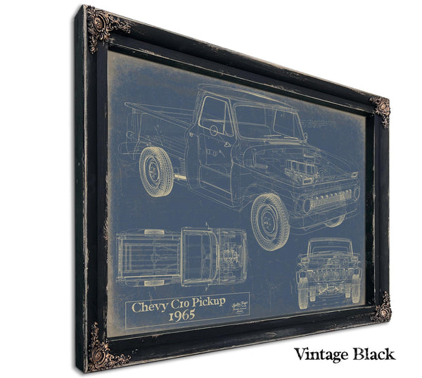 Bella Frye Vintage 1965 Chevrolet C10 Pickup Car Model Print,  Original Blueprint Canvas