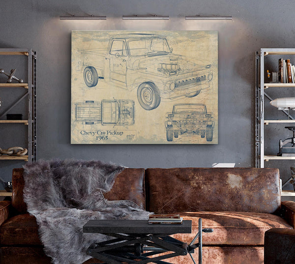 Bella Frye Vintage 1965 Chevrolet C10 Pickup Car Model Print,  Original Blueprint Canvas