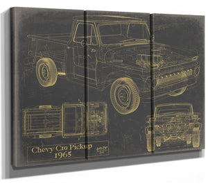 Bella Frye Vintage 1965 Chevrolet C10 Pickup Car Model Print,  Original Blueprint Canvas