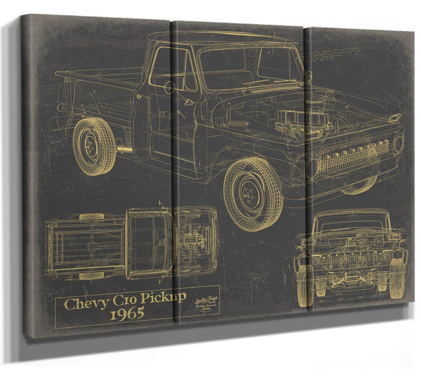 Bella Frye Vintage 1965 Chevrolet C10 Pickup Car Model Print,  Original Blueprint Canvas