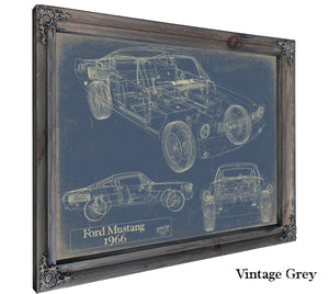 Bella Frye Vintage 1966 Mustang Coupe Car Model Print,  Original Blueprint Canvas