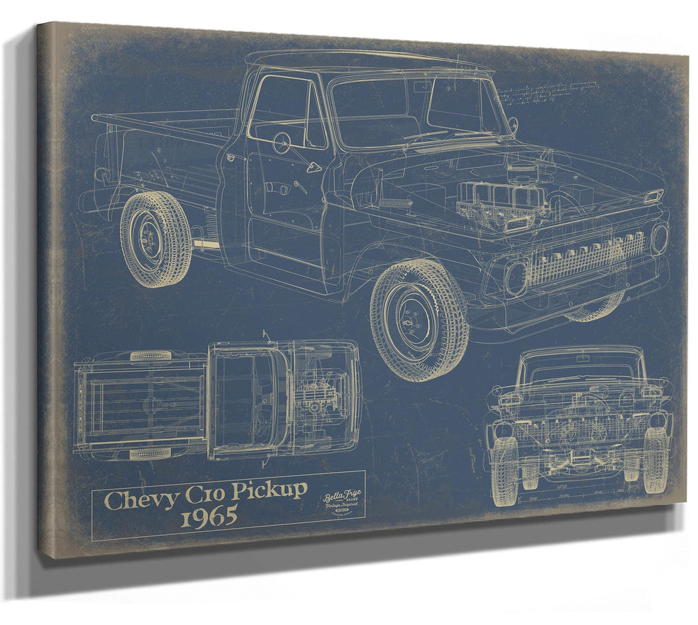 Bella Frye Vintage 1965 Chevrolet C10 Pickup Car Model Print,  Original Blueprint Canvas