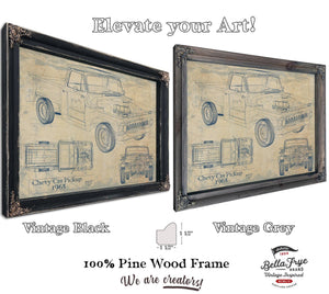 Bella Frye Vintage 1965 Chevrolet C10 Pickup Car Model Print,  Original Blueprint Canvas