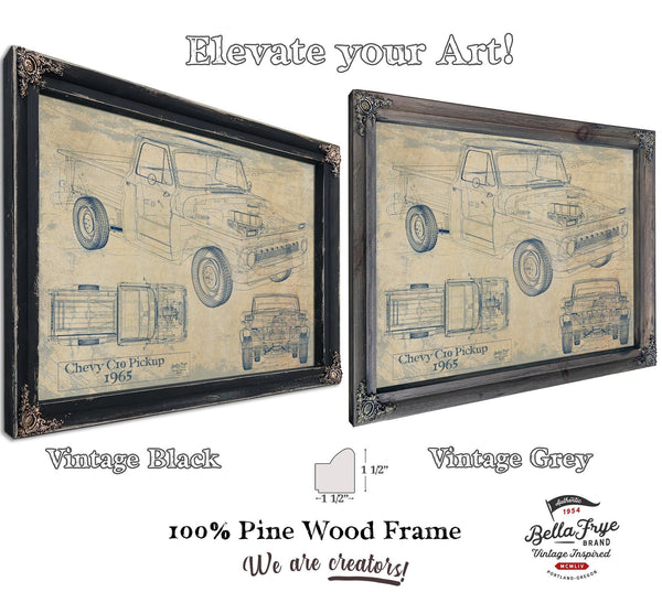 Bella Frye Vintage 1965 Chevrolet C10 Pickup Car Model Print,  Original Blueprint Canvas