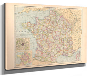 Bella Frye Home & Garden > Decor > Artwork Framed France Vintage Map - Ornate Embellishment Frame with Print