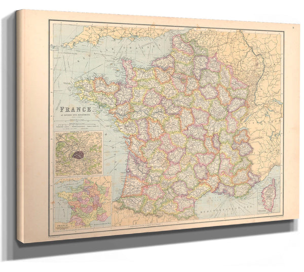 Bella Frye Home & Garden > Decor > Artwork Framed France Vintage Map - Ornate Embellishment Frame with Print