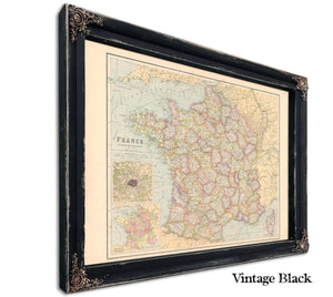 Bella Frye Home & Garden > Decor > Artwork Framed France Vintage Map - Ornate Embellishment Frame with Print