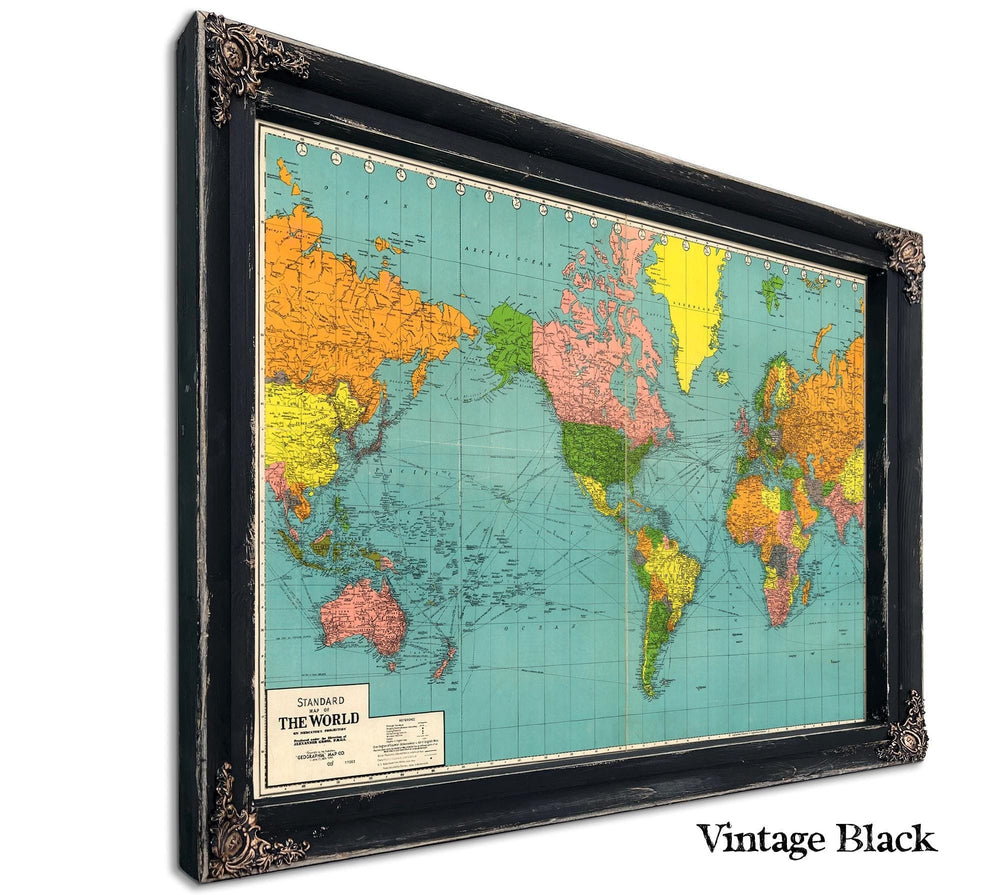 Bella Frye Home & Garden > Decor > Artwork Framed World Vintage Map - Ornate Embellishment Frame with Print