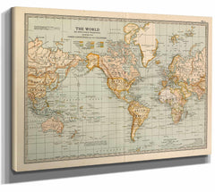 Framed World Vintage Map - Ornate Embellishment Frame with Print — Ebony Framed Canvas Print | Bella Frye