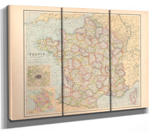 Bella Frye Home & Garden > Decor > Artwork Framed France Vintage Map - Ornate Embellishment Frame with Print