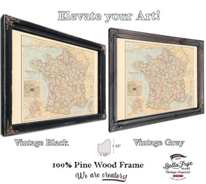Bella Frye Home & Garden > Decor > Artwork Framed France Vintage Map - Ornate Embellishment Frame with Print