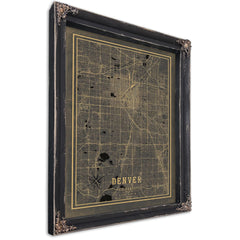 Framed Denver Vintage Map - Ornate Embellishment Frame with Print — Ebony Framed Canvas Print | Bella Frye