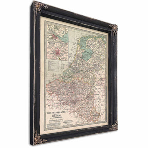 Bella Frye Home & Garden > Decor > Artwork Framed Netherlands Vintage Map - Ornate Embellishment Frame with Print