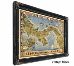 Framed Panama Vintage Map - Ornate Embellishment Frame with Print — Ebony Framed Canvas Print | Bella Frye