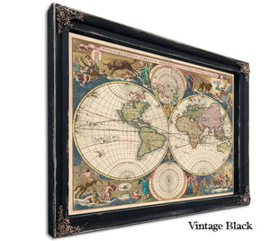 Bella Frye Home & Garden > Decor > Artwork Framed Novissima Totius Terrarum Orbis Tabula Auctore Nicolao Visscher Vintage Map - Ornate Embellishment Frame with Print