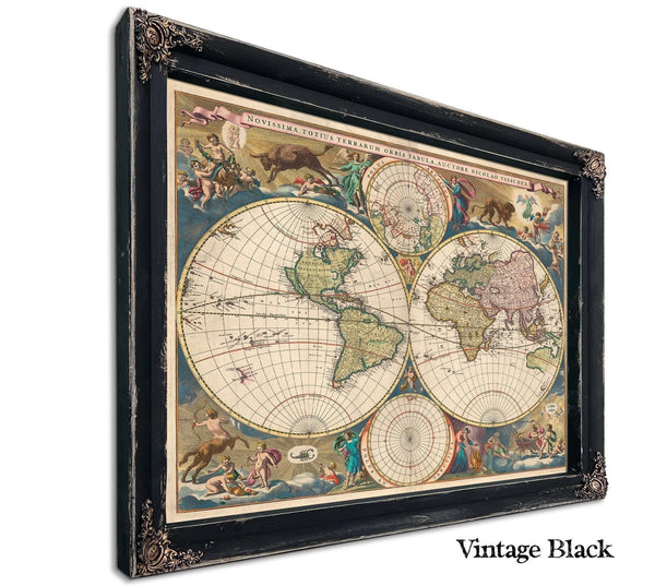 Bella Frye Home & Garden > Decor > Artwork Framed Novissima Totius Terrarum Orbis Tabula Auctore Nicolao Visscher Vintage Map - Ornate Embellishment Frame with Print