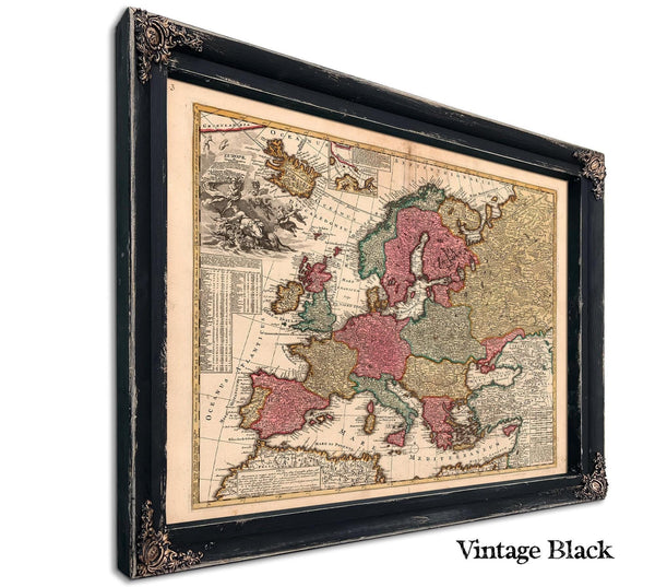 Bella Frye Home & Garden > Decor > Artwork Framed Europae in Tabula Geographica Delineatio Vintage Map - Ornate Embellishment Frame with Print