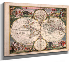 Bella Frye Home & Garden > Decor > Artwork Framed World map (Nova orbis tabula in lucem edita A. F. de Wit) Vintage Map - Ornate Embellishment Frame with Print
