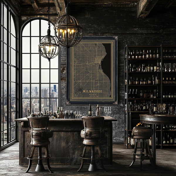 Bella Frye Home & Garden > Decor > Artwork Framed Milwaukee Vintage Map - Ornate Embellishment Frame with Print