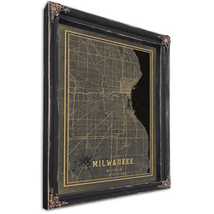 Bella Frye Home & Garden > Decor > Artwork Framed Milwaukee Vintage Map - Ornate Embellishment Frame with Print