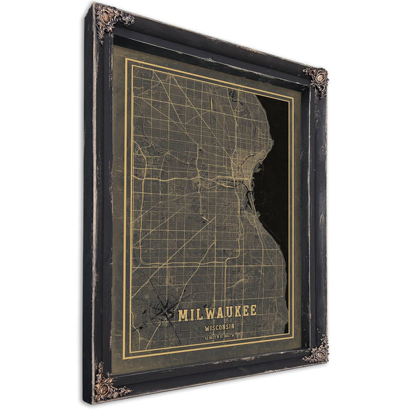 Bella Frye Home & Garden > Decor > Artwork Framed Milwaukee Vintage Map - Ornate Embellishment Frame with Print
