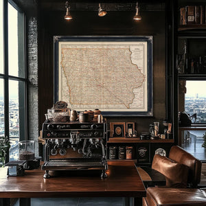 Bella Frye Home & Garden > Decor > Artwork Framed Iowa Vintage Map - Ornate Embellishment Frame with Print