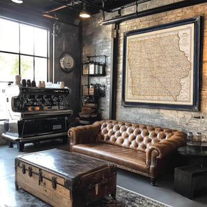 Bella Frye Home & Garden > Decor > Artwork Framed Iowa Vintage Map - Ornate Embellishment Frame with Print