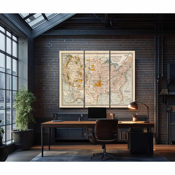 Bella Frye Home & Garden > Decor > Artwork Framed United States Vintage Map - Ornate Embellishment Frame with Print