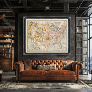 Bella Frye Home & Garden > Decor > Artwork Framed United States Vintage Map - Ornate Embellishment Frame with Print