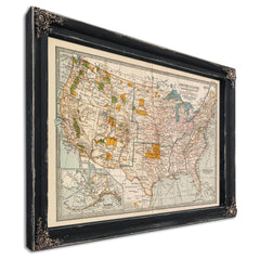 Framed United States Vintage Map - Ornate Embellishment Frame with Print — Ebony Framed Canvas Print | Bella Frye