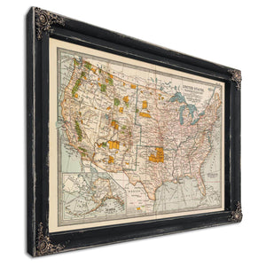 Bella Frye Home & Garden > Decor > Artwork Framed United States Vintage Map - Ornate Embellishment Frame with Print