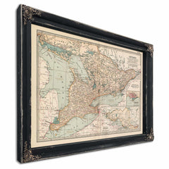 Framed Ontario Vintage Map - Ornate Embellishment Frame with Print — Ebony Framed Canvas Print | Bella Frye