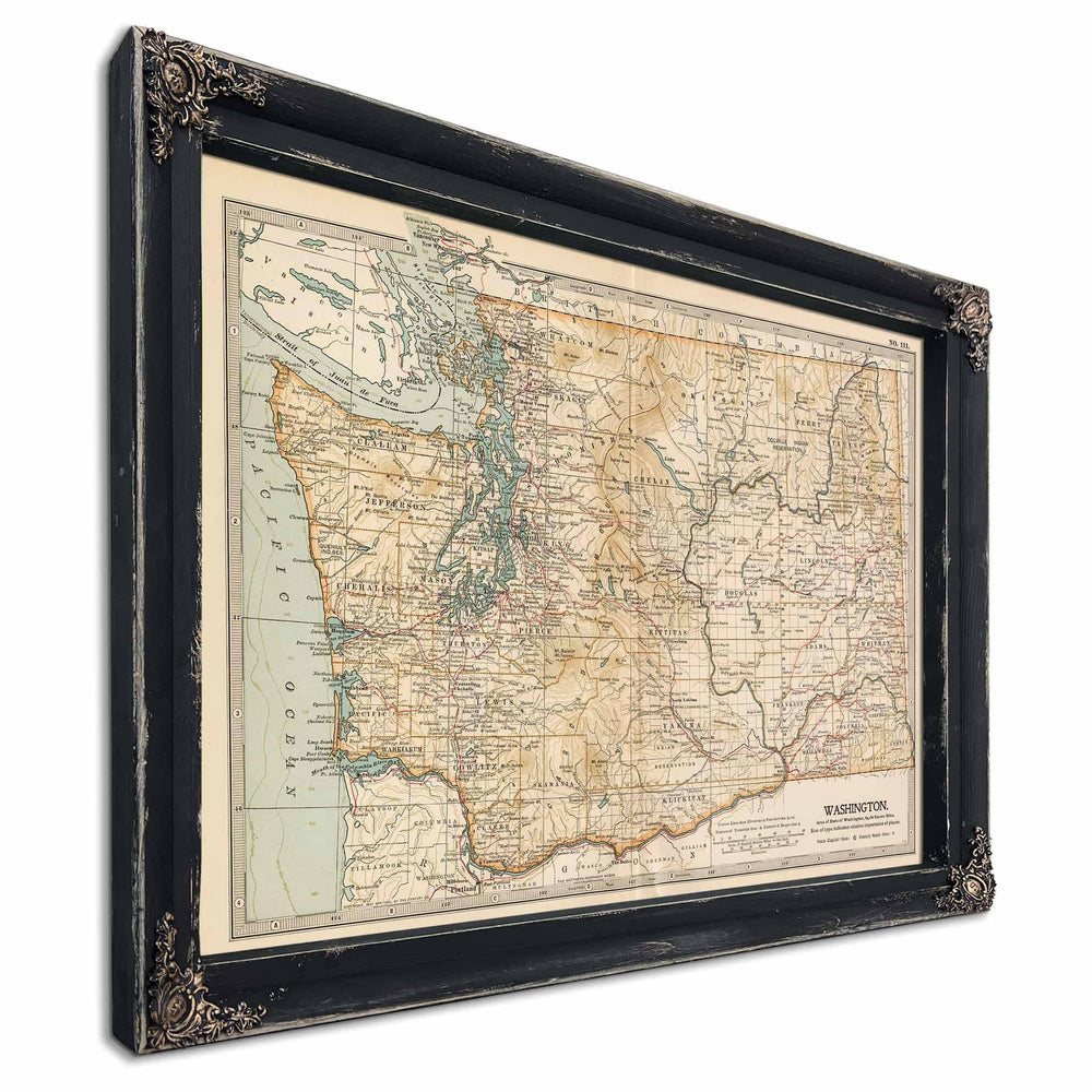 Bella Frye Home & Garden > Decor > Artwork Framed Washington Vintage Map - Ornate Embellishment Frame with Print