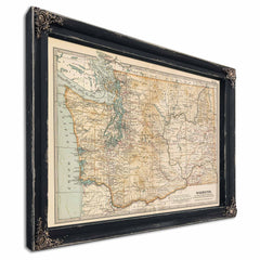 Framed Washington Vintage Map - Ornate Embellishment Frame with Print — Ebony Framed Canvas Print | Bella Frye