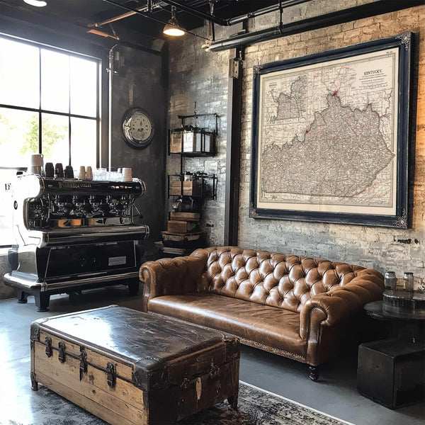 Bella Frye Home & Garden > Decor > Artwork Framed Kentucky Vintage Map - Ornate Embellishment Frame with Print