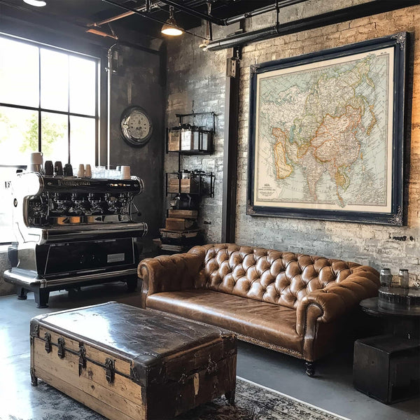 Bella Frye Home & Garden > Decor > Artwork Framed Asia Vintage Map - Ornate Embellishment Frame with Print