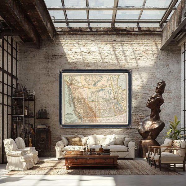 Bella Frye Home & Garden > Decor > Artwork Framed Manitoba British Columbia And The Northwest Territories Vintage Map - Ornate Embellishment Frame with Print