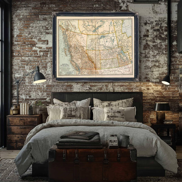 Bella Frye Home & Garden > Decor > Artwork Framed Manitoba British Columbia And The Northwest Territories Vintage Map - Ornate Embellishment Frame with Print