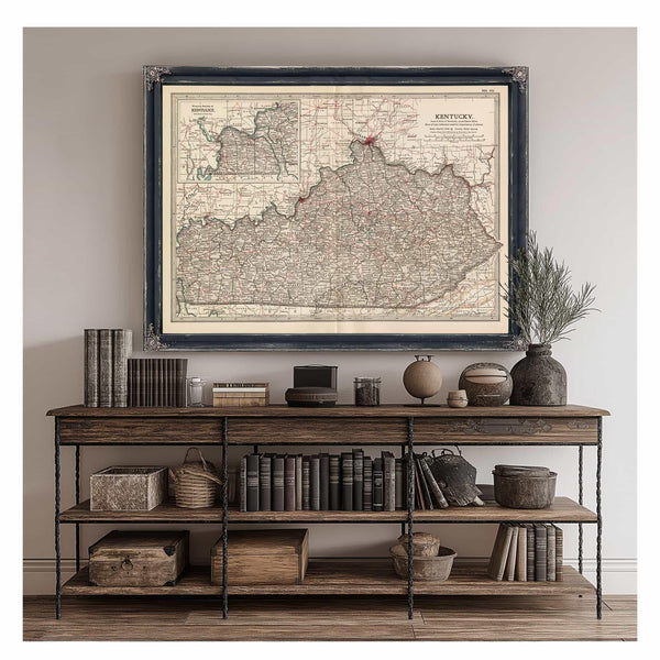 Bella Frye Home & Garden > Decor > Artwork Framed Kentucky Vintage Map - Ornate Embellishment Frame with Print