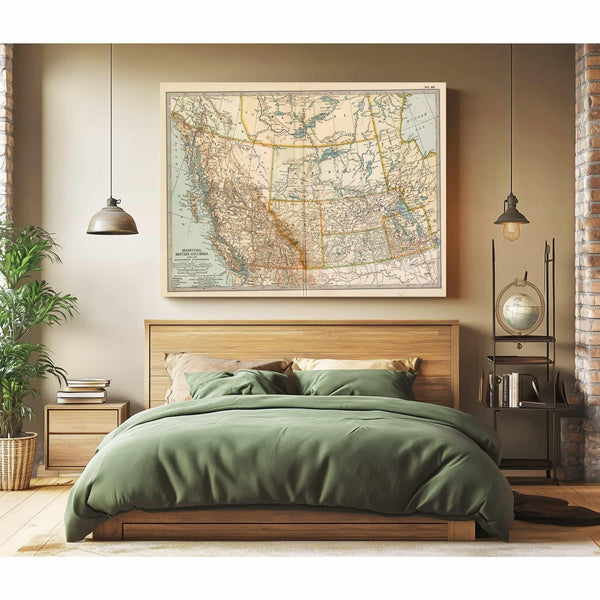 Bella Frye Home & Garden > Decor > Artwork Framed Manitoba British Columbia And The Northwest Territories Vintage Map - Ornate Embellishment Frame with Print