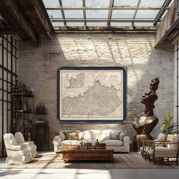 Bella Frye Home & Garden > Decor > Artwork Framed Kentucky Vintage Map - Ornate Embellishment Frame with Print
