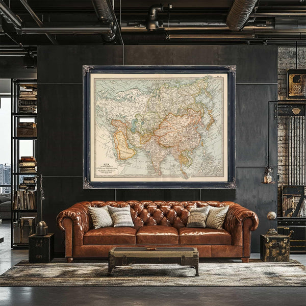 Bella Frye Home & Garden > Decor > Artwork Framed Asia Vintage Map - Ornate Embellishment Frame with Print