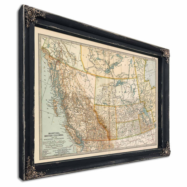 Bella Frye Home & Garden > Decor > Artwork Framed Manitoba British Columbia And The Northwest Territories Vintage Map - Ornate Embellishment Frame with Print