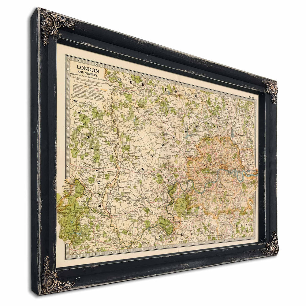 Bella Frye Home & Garden > Decor > Artwork Framed London Vintage Map - Ornate Embellishment Frame with Print