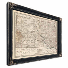 Framed South Dakota Vintage Map - Ornate Embellishment Frame with Print — Ebony Framed Canvas Print | Bella Frye